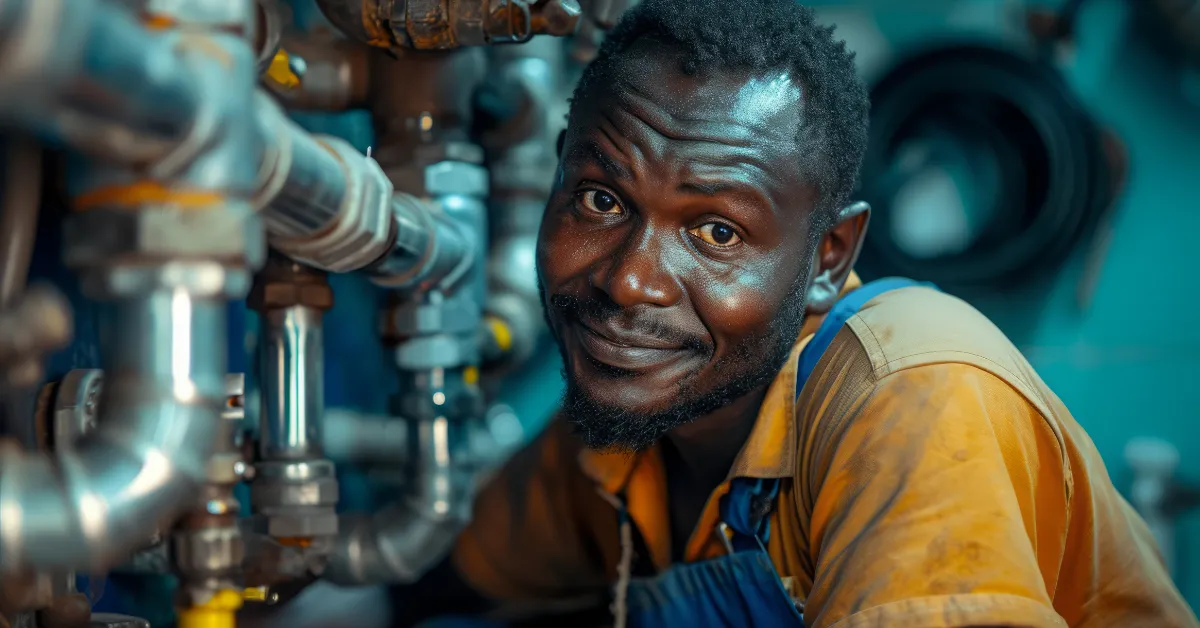 Plumber fixing pipes under sink for water softener repair cost inspection and maintenance service.